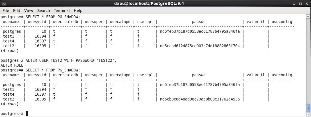 PostgreSQL-ALTER USER 변경 및 삭제