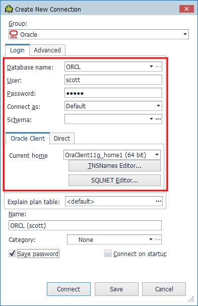 Toad Data Point 새로 접속하는 Oracle 접속 정보 입력