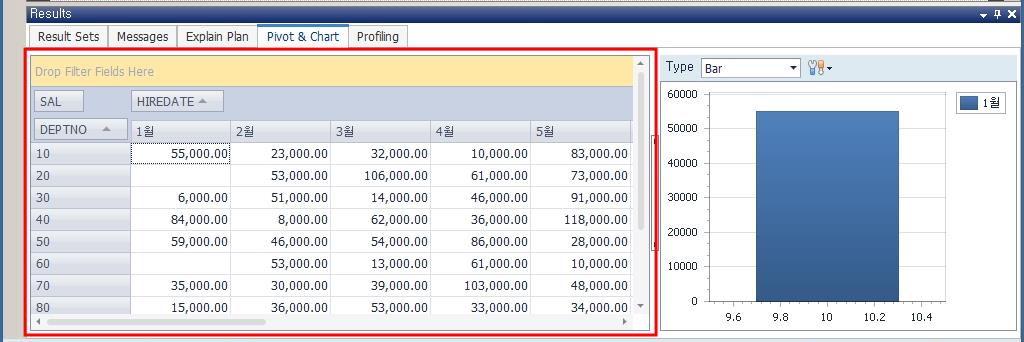 Toad Data Point 피벗과 차트 생성